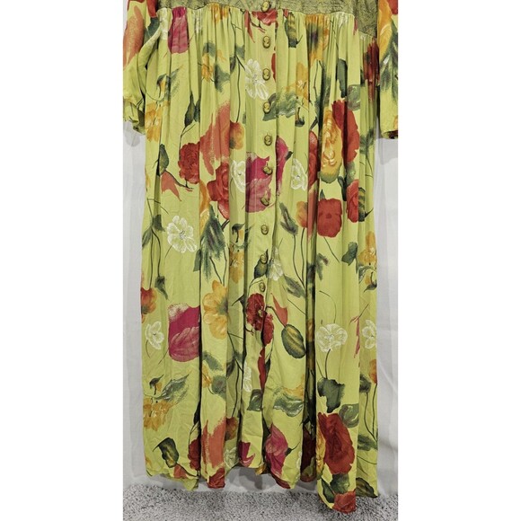 Vintage URU Womens Silk Maxi Dress Floral Kimono Duster Green Boho Art Rare OS - Picture 10 of 15
